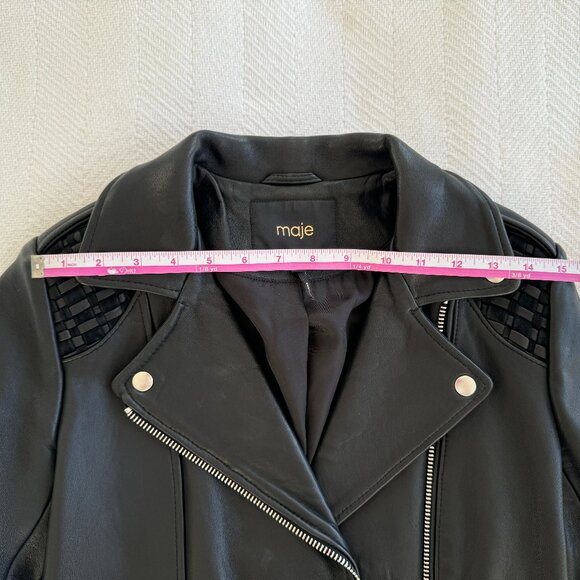MAJE Black Leather Moto Jacket Size FR 38 / US M - Picture 10 of 13